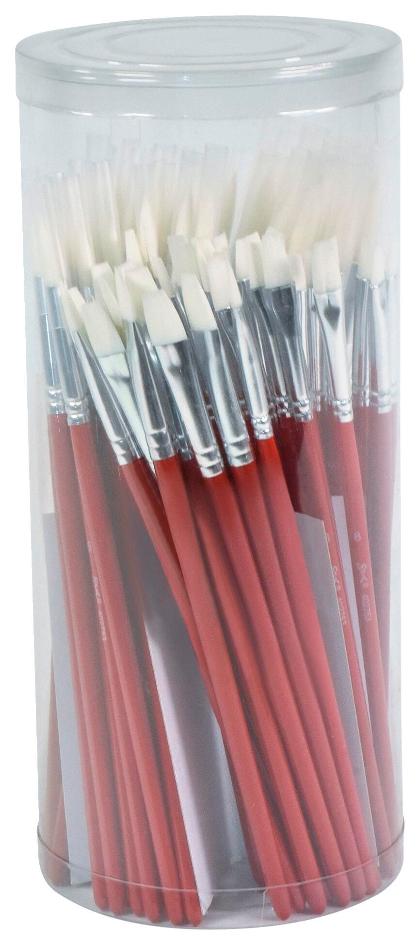 Sax White Synthetic Taklon Paint Brushes with Short Handles, Assorted Sizes, Set of 72 402753